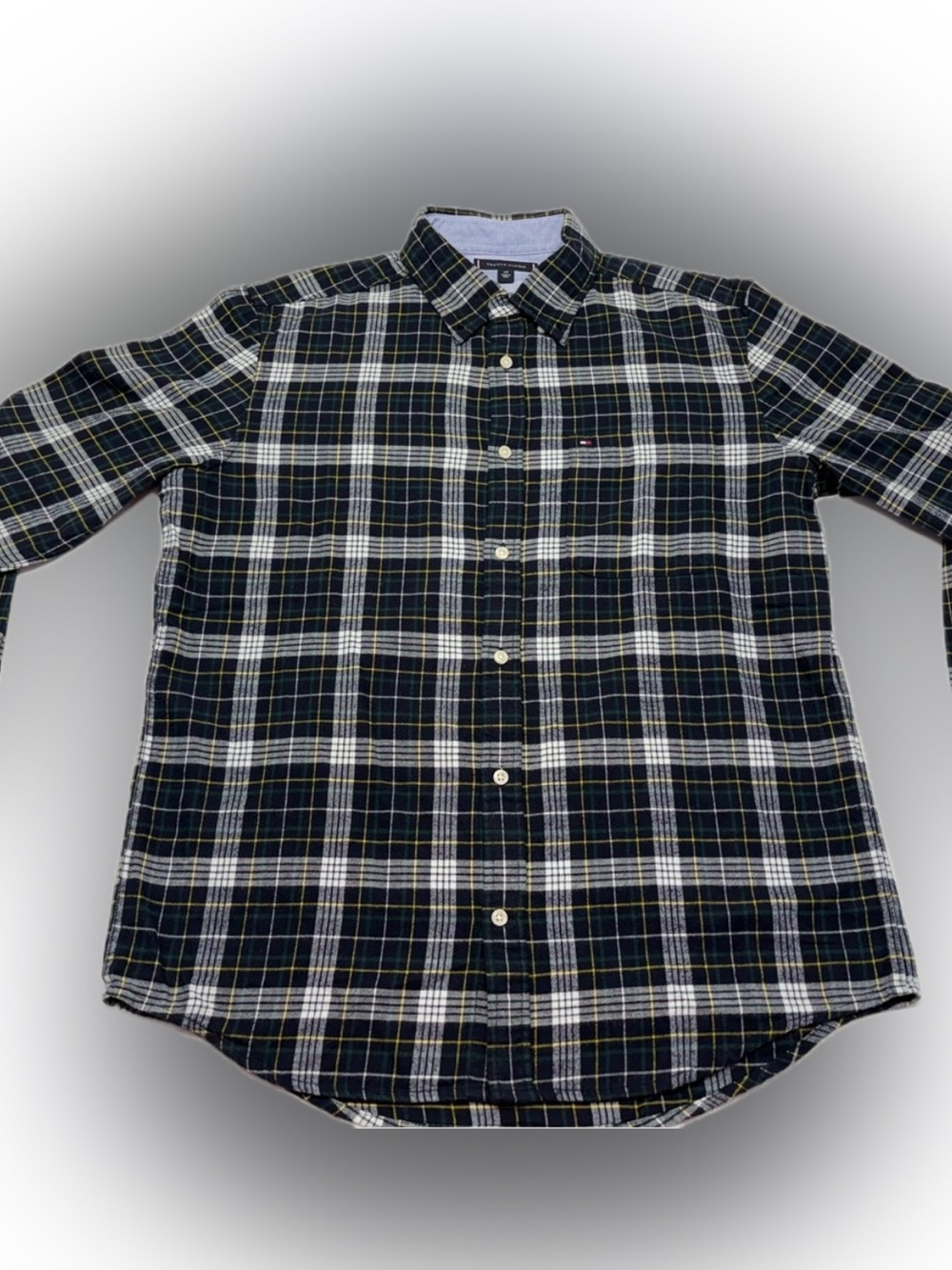 Tommy Hilfiger Classic Tartan Plaid Button-Down Shirt - Navy/Green/Gold - Size L